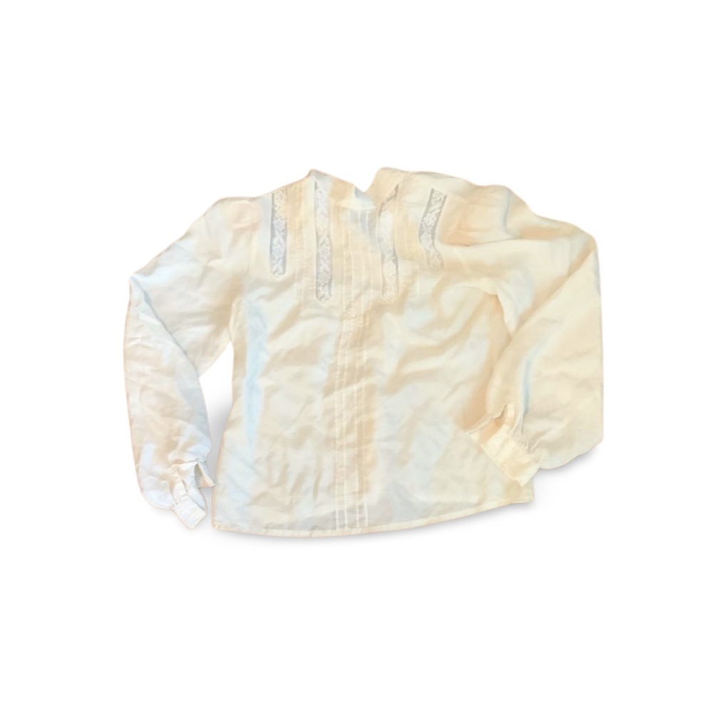 VINTAGE Nancy Johnson for Prisma White-Cream Silk Long Sleeve Blouse Back-Button